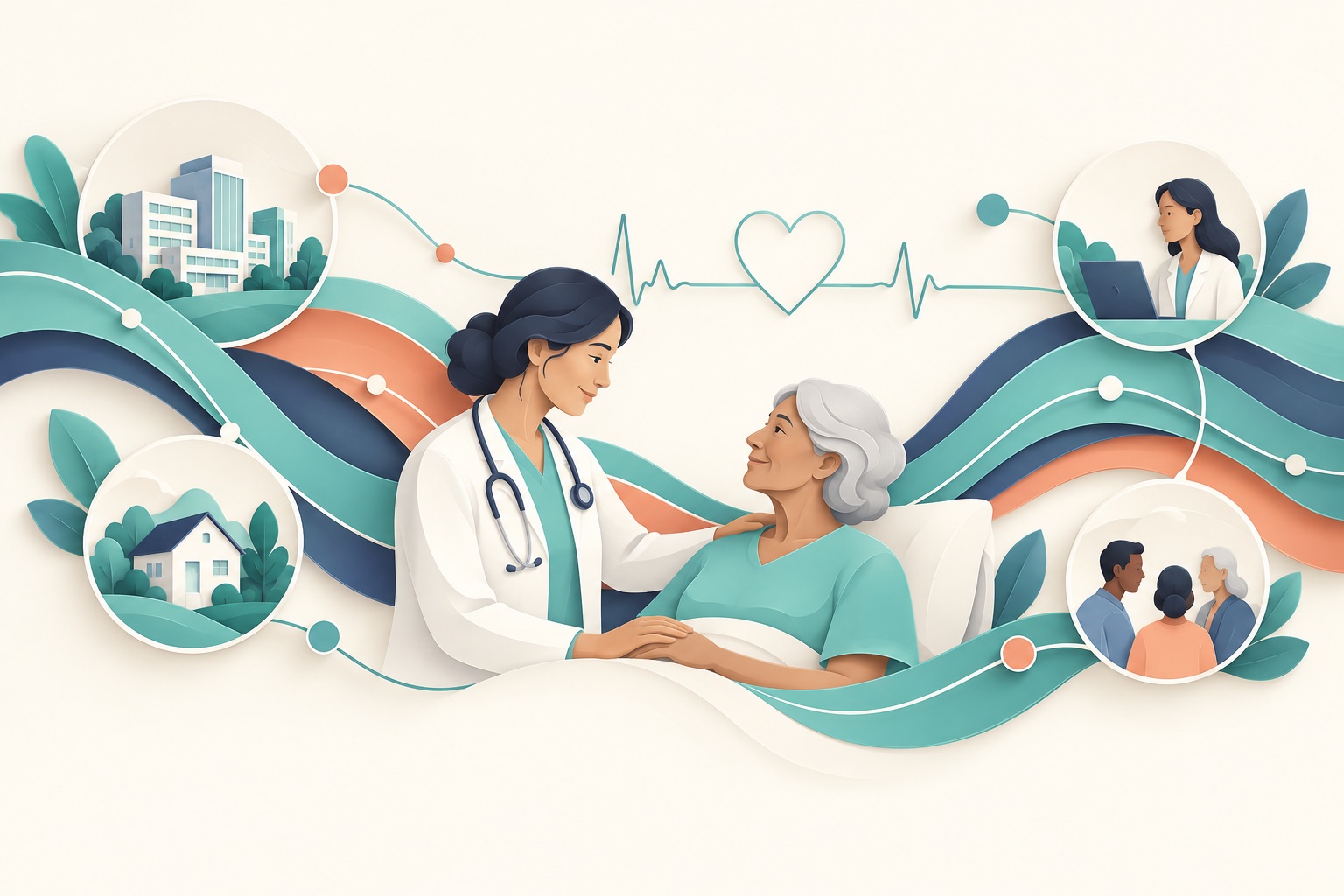 Illustration of connected healthcare teams and care pathways