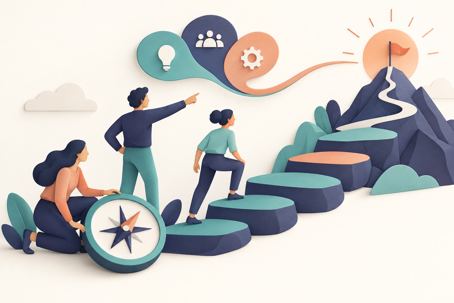 Illustration of a team navigating a product roadmap